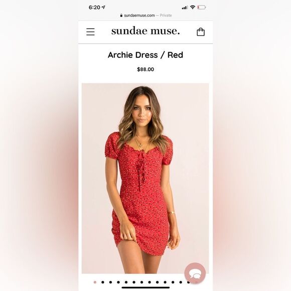 Sundae Muse Archie Red Floral Mini Peasant Dress size 8 - Picture 2 of 12